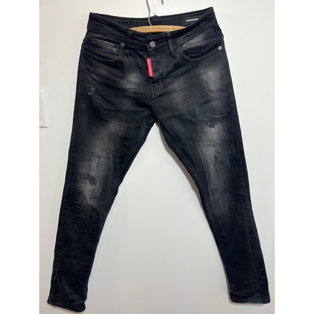 DSQUARED2 Mens Distressed Slim Fit Jeans Faded Black Denim Ripped Designer